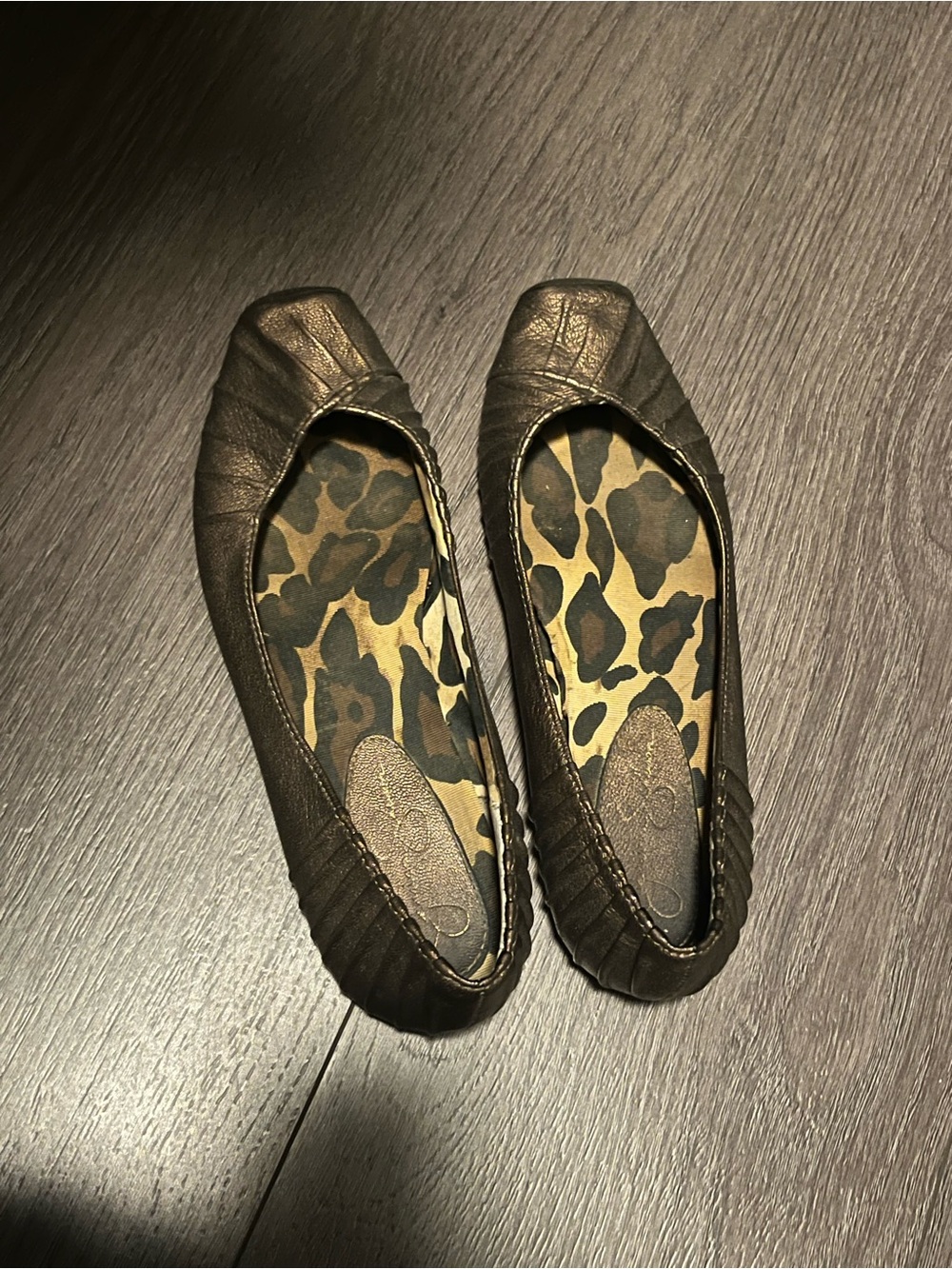 Jessica Simpson Brown Leather Ballet Flats with Leopard Insole